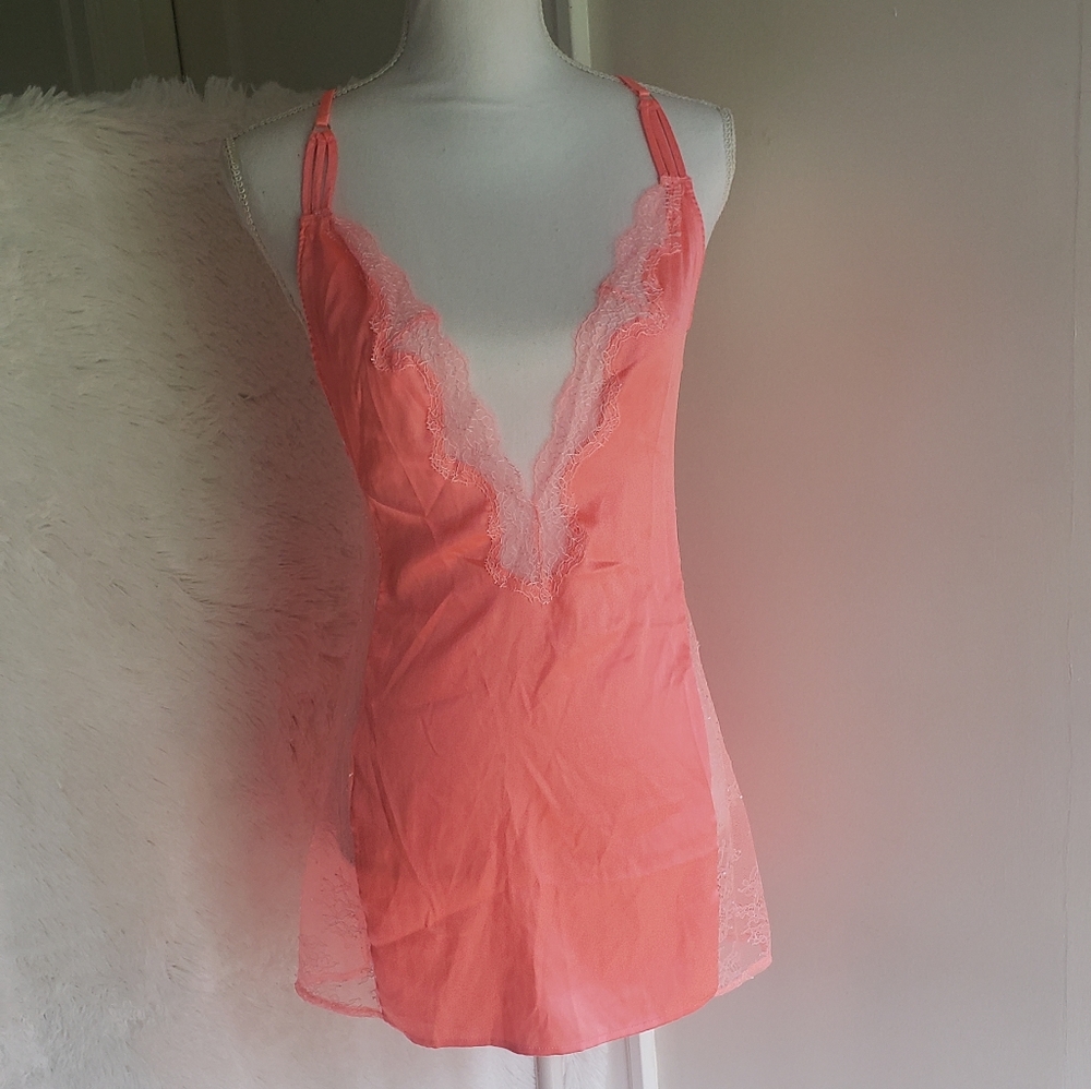 Victoria's secret bright coral sheer slip dress.